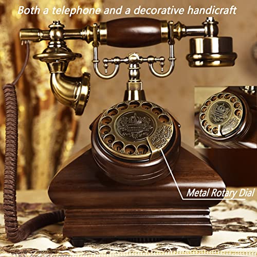 saditesdk Landline Phone Retro Corded Phone Vintage Rotary Dial Landline Telephone Wooden Classic Old Fashioned Desk Phone with Redial Function