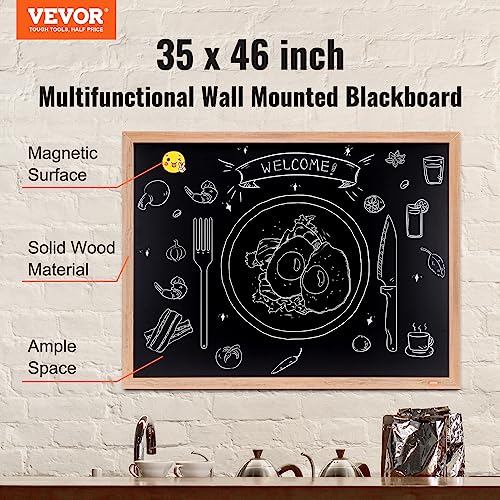 VEOVR Magnetic Chalk Board, Hanging Message Signs with Chalks & Eraser, Vintage Wooden Chalkboard Sign, Rustic Brown Framed Calendar and Bulletin Combo Boards, 35"x46", Kitchen, Home Decor, Wedding