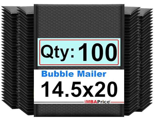 iMBAPrice 14.25x20 Inch Black Poly Bubble Mailers 100 Pack (#7), Extra Large Padded Shipping Envelopes, Self-Seal Waterproof Tear-Resistant Bags for Apparel & Decor