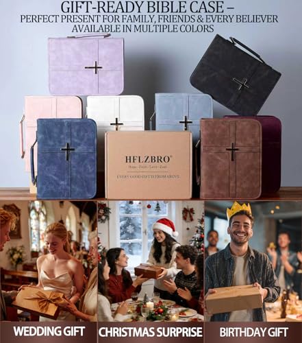 Vegan Leather Bible Cover Case, Bible Bag with Phone Pocket, Bible Case for Men Women, Christian Gift Box Packaging (Black)