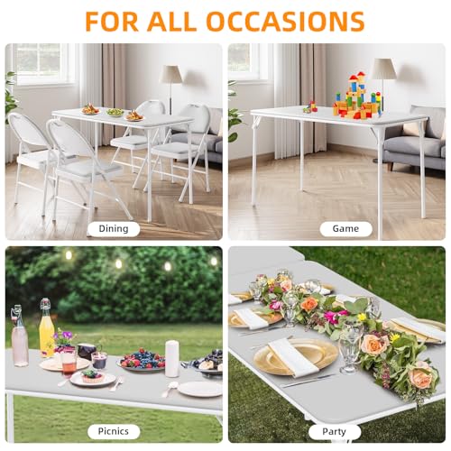 dainslef 4 FT Grey Folding Table, Heavy Duty Foldable Tables with PU Leather, Metal Frame Portable Desk Indoor Outdoor, for Party, Banquet, Picnic, Camping, Wedding
