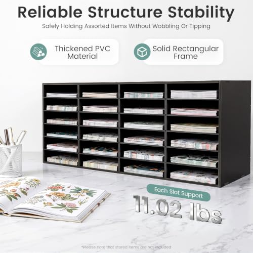 LNUJIUN Literature Organizer 24 Slots Compartments PVC Mail Organizer Countertop Literature Sorter for Home, Office, School (Black)