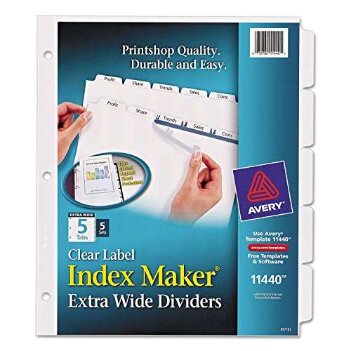 AVE11440 - Print amp; Apply Clear Label Dividers w/White Tabs