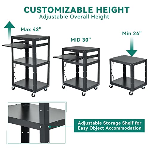 YITAHOME Rolling AV Cart with Keyboard Tray & 16.4ft Power Black
