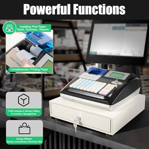 48 Keys Cash Register, 8-Digit LED Commercial Electronic Cash Register Menu Based Control Registers Pos Cash-Machine with Thermal Printer for Supermarkets Shopping Malls Restaurants