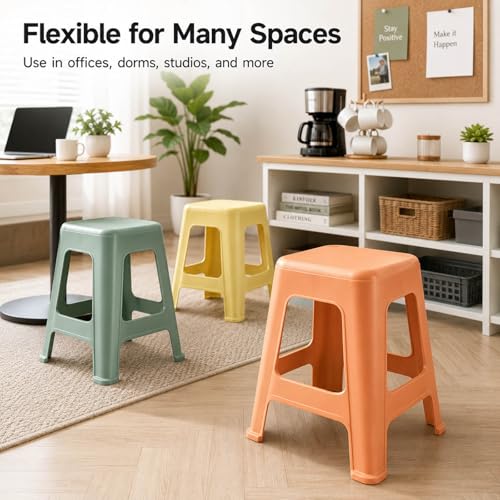 5 Pack Stackable Classroom Stools, 18.5" Height Plastic Stacking Stools Set with Anti-Slip Foot Pads, Backless One-Piece Colorful Seating Chairs for Classroom School Office Home, Space Saving