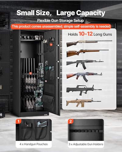 VEVOR 10-12 Gun Safe, Long Gun Cabinet for Rifles and Pistols, Quick Access Rifle Safe with 4 Pistol Pockets and 3 Adjustable Racks, Large Digital Cabinet with Key and Password Lock(Assembly Required)