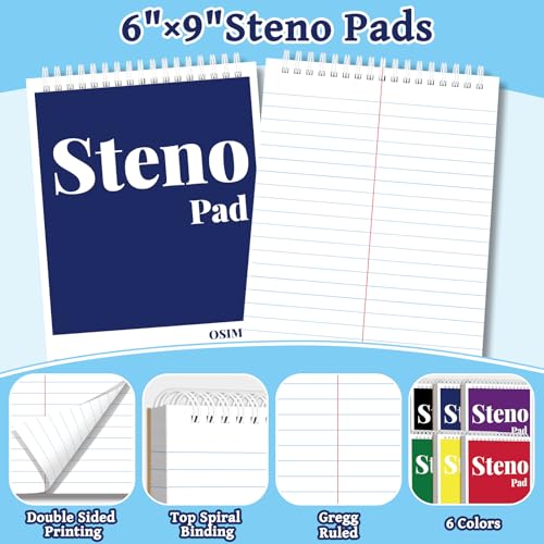 OSIMIG 24 Pack Spiral Steno Pads 6" x 9", Gregg Ruled Steno Pad, 80 Sheets