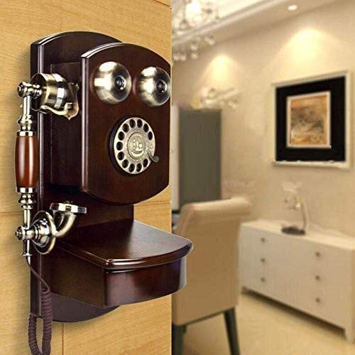 Qendsx Retro landline- Corded Phones Wall-Mounted Vintage Telephone with Wood and Metal Body, European-Style Rotary Fixed Telephone for Home Hotel