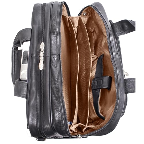 McKleinUSA I Series, Gold Coast, Full Grain Cashmere Napa Leather, 17" Leather Patented Detachable -Wheeled Laptop Briefcase, Black (43185), One Size