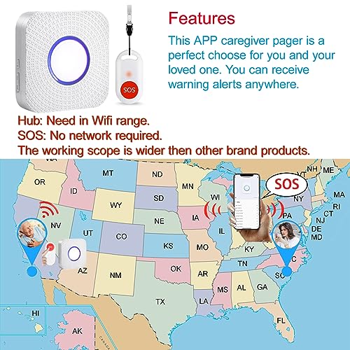 WiFi Caregiver Pager Wireless Call Button Nurse Alert System for Home/Elderly/Patient/Disabled with Phone App Two Call Button One WiFi Receiver(only Supports 2.4GHz Wi-Fi)