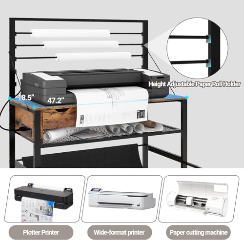 Natwind Wide Format Printer Stand, Plotter Workbench Table,Retro