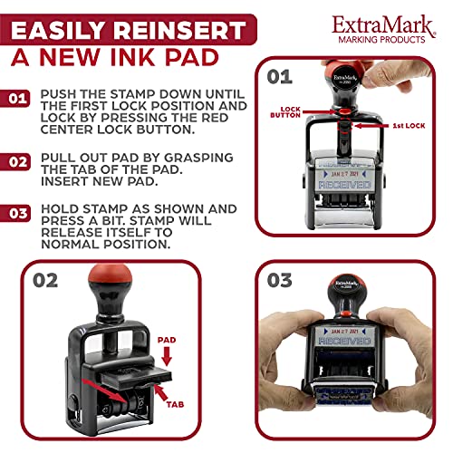 Heavy Duty Style Office Date Stamp with Received - Self Inking Dater - Style C - Blue & Red Ink Color