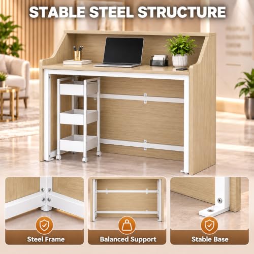 Reception Desk with Counter and Storage Cabinet for Salon Station (White)