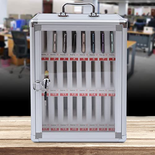 Aluminum Alloy Pocket Chart Cell Phones Storage Cabinet for Cell Phones, Mobile Phone Safe Storage Gadget for Classroom Home Table Office, Wall-Mounted with a Locked, Can be Carried by Hand (24 Slots)