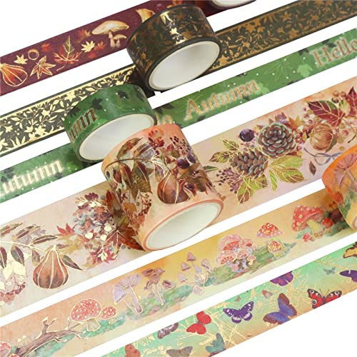 60 Rolls Washi Masking Tape 15/20/25/40 Mm Wide Set,Hand Drawn Autumn Gold Foil Decorative Craft Tapes,for DIY School Supplies,Gift Wrapping,Bullet Journals