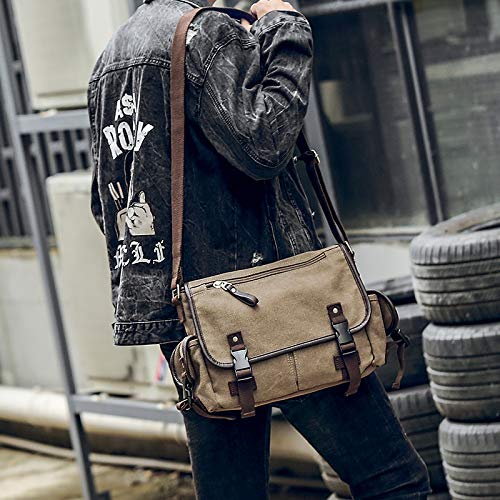 [Upgraded] Vintage Canvas Messenger Bag 13 15.6 17 inches Large Book Laptop Shoulder Bag Women Men New (Beige, X-Large)