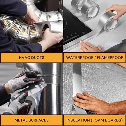 4 Pack Buck Aluminum Foil Tape – 3 Inch x 216ft (72 yd), 3.6 Mil – HVAC Tape for Ductwork, AC, Dryer Vents & Insulation – Silver Foil Tape for Metal Repair, Exhaust Sealing & Air Conditioning