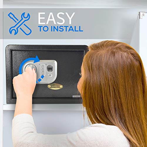 SereneLife Electronic Safe Box | Heavy Duty 13.8’’ x 9.8” Money Safe | Digital Touch Pad Lockbox with Code and 2 Keys | Small Safe Box for Home or Office, Secure Cash, Jewelry, & Firearms