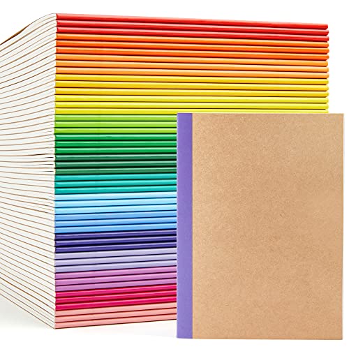 feela 48 Pack Composition Notebooks Bulk, Kraft Cover Lined Blank College Ruled Composition Travel Journals with Rainbow Spines For Women Students Business, 60 Pages, 8.3”x 5.5”, A5, 16 Colors