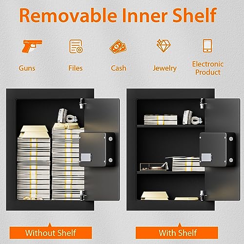ERGOMASTER Hidden In Wall Safe Between Studs with Digital Keypad, Removable Shelf, Black