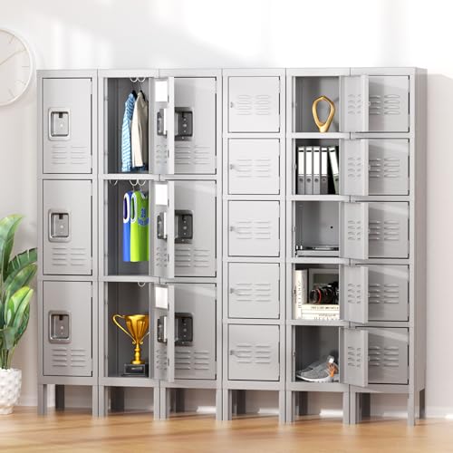 Greenvelly Metal 5-Tier Lockers for Employees Steel Lockers for Gym, Metal Storage Locker with Louvers, 5 Door Locker for Office,Home,School (Grey)