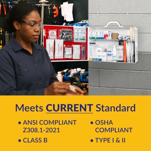 MFASCO Workplace First Aid Kit OSHA Class B Metal Cabinet 2 Shelf 171 Pcs