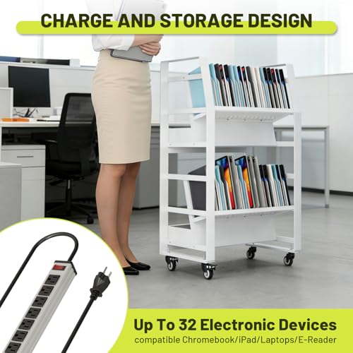 Laptop Mobile Charging Cart for 32 Devices with Cable Management, Storage