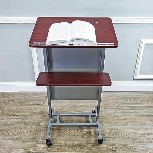 FixtureDisplays® Floor Standing Pulpit Adjustable Height Lectern Podium w/Casters, Heavy Duty Steel Frame, Rolling Podium 18147
