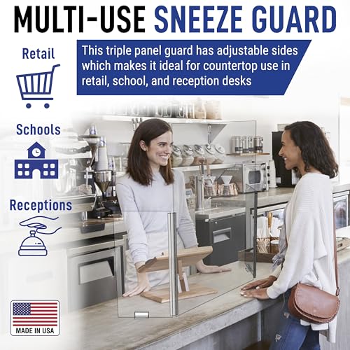 30" x 42" Acrylic Shield Plexiglass Sneeze Guard Barrier, for Counters, Tables, Checkouts, or Desks - Shields and Protects Employees and Cashiers from Coughing and Sneezing - Made in USA