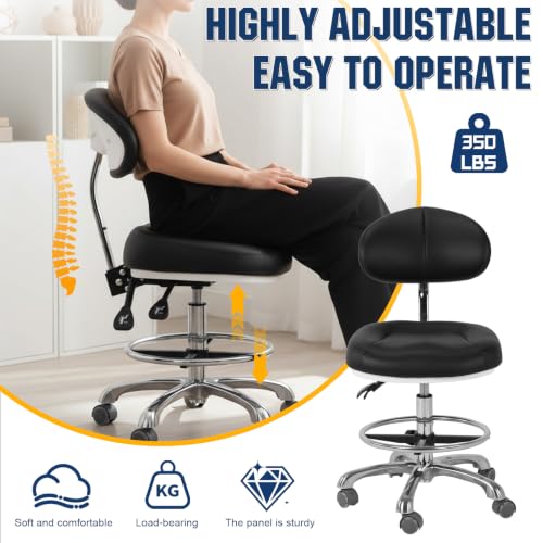 Ergonomic Drafting Chairs with Backrest & Foot Rest for Studio/Classroom/Lab/Counter/Medical/Tattoo Swivel Tall Office Chair Pneumatic Esthetician Drafting Stools Load Up 350LBS Capacity
