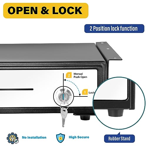 HK SYSTEMS 16" Heavy Duty Black Push Open Cash Drawer, 5B5C with Under Counter Mounting Metal Bracket