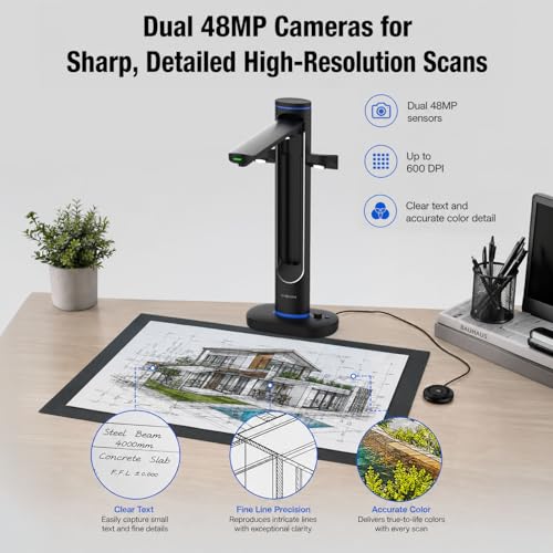 VIISAN S48 Duo Overhead Book Scanner - A2/A3 Large Format, Dual 48MP, 600 DPI with OCR & Text-to-Speech for Archiving and Distance Education