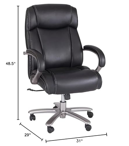 Scranton & Co Big and Tall High Back Office Chair, Bonded Faux Leather, Black Finish, Ergonomic Design with Padded Chrome Armrests, Adjustable Height and Tilt, 500 lbs Capacity, Sturdy 29" Base