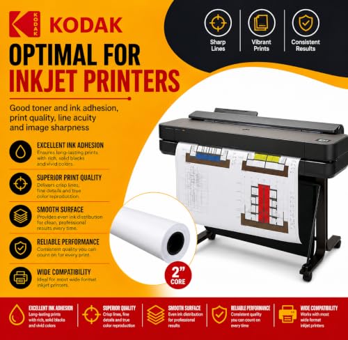 KODAK Wide Format Paper 24" x 150 FT 20# CAD Bond, 2" Core, 4 Rolls/Ctn