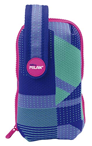 MILAN Kit Un Estuche Con Contenido Knit, Lila Pencil Cases, 19 cm, Purple (Lila y Verde), Purple (Lila Y Verde), 19 Centimeters, Pencil Cases