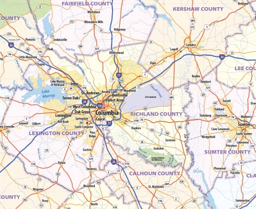 South Carolina Laminated Wall Map (48" wide x 38" high)