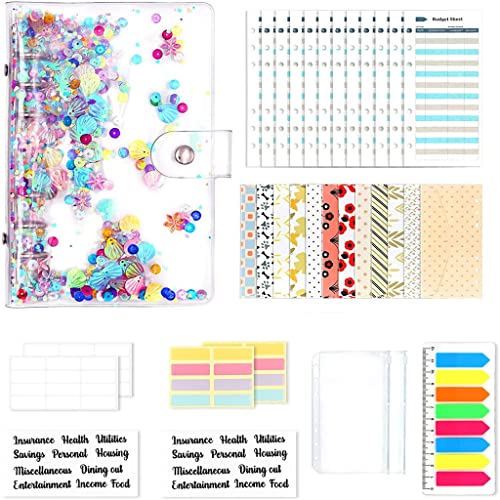 ONMYJFD Cash Envelopes for Budgeting Saving, A6 Glitter Budget Binder with Zipper Envelopes,Cash Envelopes,Budget Sheets, Sticker Labels