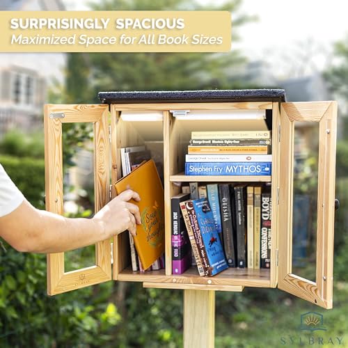 Sylbray Little Library Box Outdoor with LED Lights, Larch Wood, Waterproof