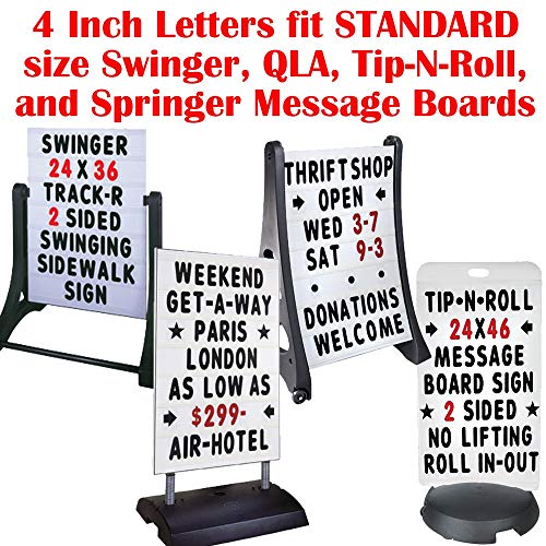 KitAbility Additional Letters for White Message Board Sidewalk Signs with 4 Inch Tracks, Date and Month Abbreviations, Fluorescent Pink on White Background