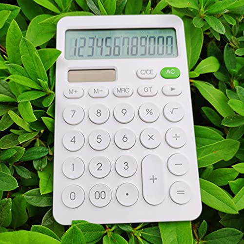 QERTYHJK 12 Digit Desk Calculator Large Buttons Financial Business Accounting Tool White Big Battery and Solar Power