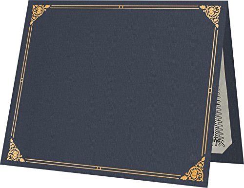 LUXPaper 9.5" x 12" Certificate Holders | Nautical Blue Linen | Embossed Gold Foil Floral Border | 100lb. Cover | 100 Qty