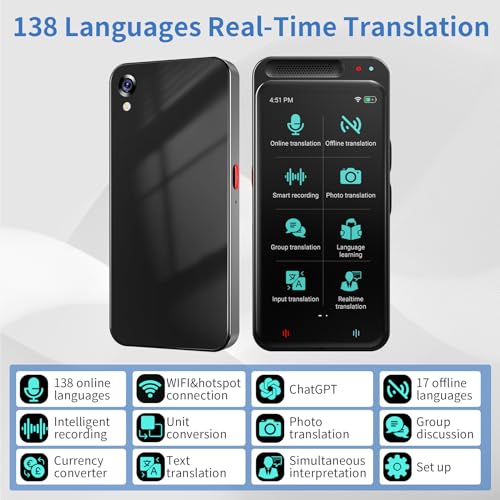 Language Translator Device, Two-Way Real-Time Voice Translation in 138 Languages, High Accuracy Instant With 3" Touch Screen, Voice/Text/Offline/Photo and Chatgpt Support