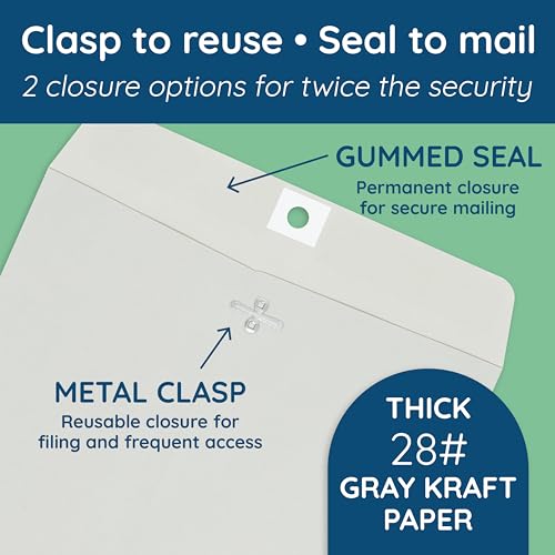 Blue Summit Supplies 100 9" x 12" Gray Kraft Clasp Envelopes, Gummed