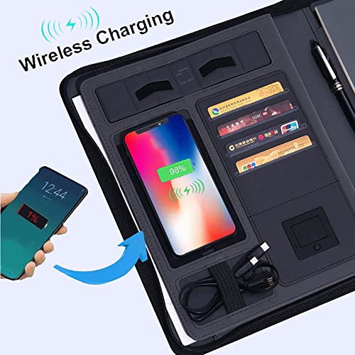 A4 Wireless Charging Portfolio Folder Multifunction Zipper Binder with 6000mah Power Office Notebook Organizer (Color : C)(C)