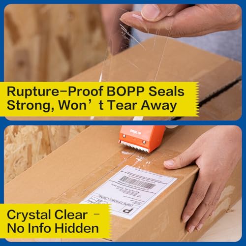 STICK UP 6 Rolls Packing Tape with 2 Dispensers, 390 Yds Total, 1.88 inch x 65 Yds Heavy Duty Shipping Tape, Strong Adhesive Clear Packaging Tape for Moving, Shipping and Mailing Supplies