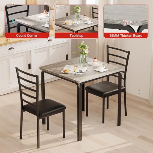 GOCAPTAIN Space-Saving Dining Table Set for 2, Small Dining Table with 2 Chairs, 29.1" Square Kitchen Table Set, MDF Tabletop with Metal Frame, Upholstered High-Back Chairs, Compact Dining Furniture