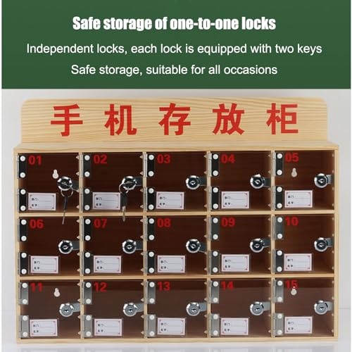 Wooden Cell Phone Holder Cell Phone Storage Cabinet, Mobile Phone Management Storage Box Desktop Organizer, Pocket Chart Storage Cabinet with Door Locks and Keys, for Classroom School Conference