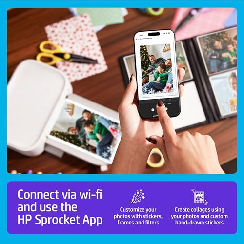 HP Sprocket Studio Plus 4x6 Wireless Instant Photo Printer, Wi-Fi, Premium Dye Sublimation, Prints Vibrant Color Pictures– Bundle: Photo Album, Markers, Photo Paper, and Stickers.
