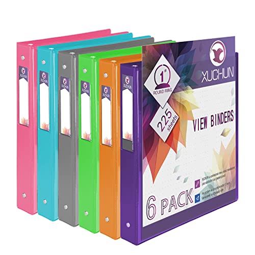 XUCHUN 3 Ring Binders 1 Inch,Clear View Binder with 2 Pockets, Holds 225 Sheets 8.5x11 Inches Paper, Customizable Cover & Spine, Large Capacity Binders for Office, School, Home, Business 6 Pack